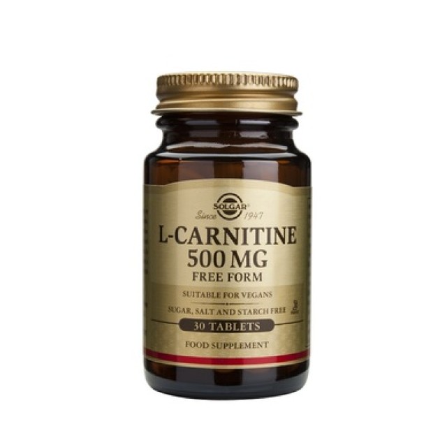 Solgar L-Carnitine 500mg, 30 Tabs. Επιδρά θετικά στον έλεγχο του βάρους 