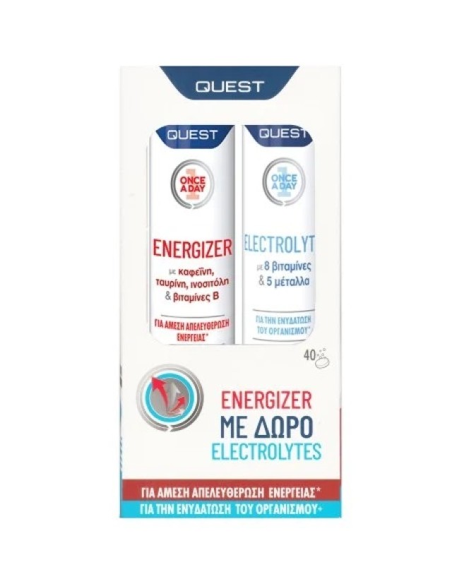 Quest 1+1 ΔΩΡΟ Once A Day Energizer 20 Αναβράζουσες Ταμπλέτες & Once A Day Electrolytes 20 Αναβράζουσες Ταμπλέτες 