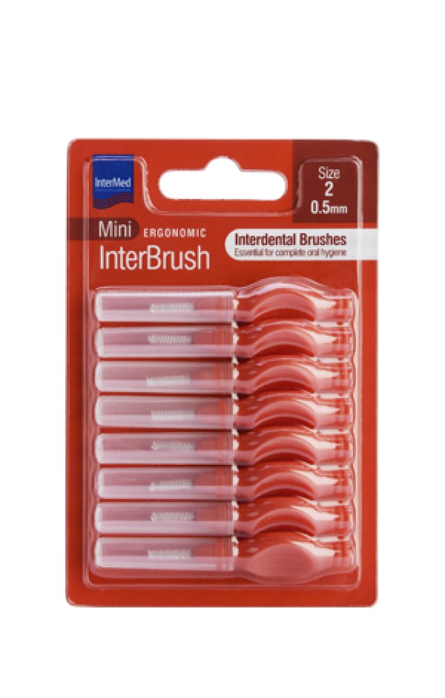 Intermed Ergonomic InterBrush Mini Size 2 0,5mm Μεσοδόντια Βουρτσάκια, Χρώμα Κόκκινο 8 Τεμάχια
