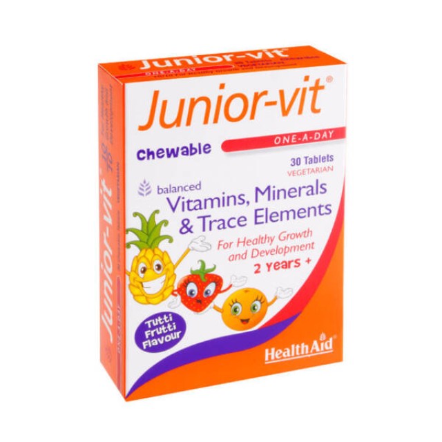 Health Aid Junior-vit, Βιταμίνες & Μέταλλα με Γεύση Tutti-Frutti 30 Μασώμενες Ταμπλέτες