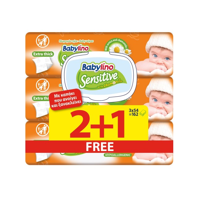 Babylino Sensitive Μωρομάντηλα 2+1 Δώρο (3x54= 162 Μωρομάντηλα)