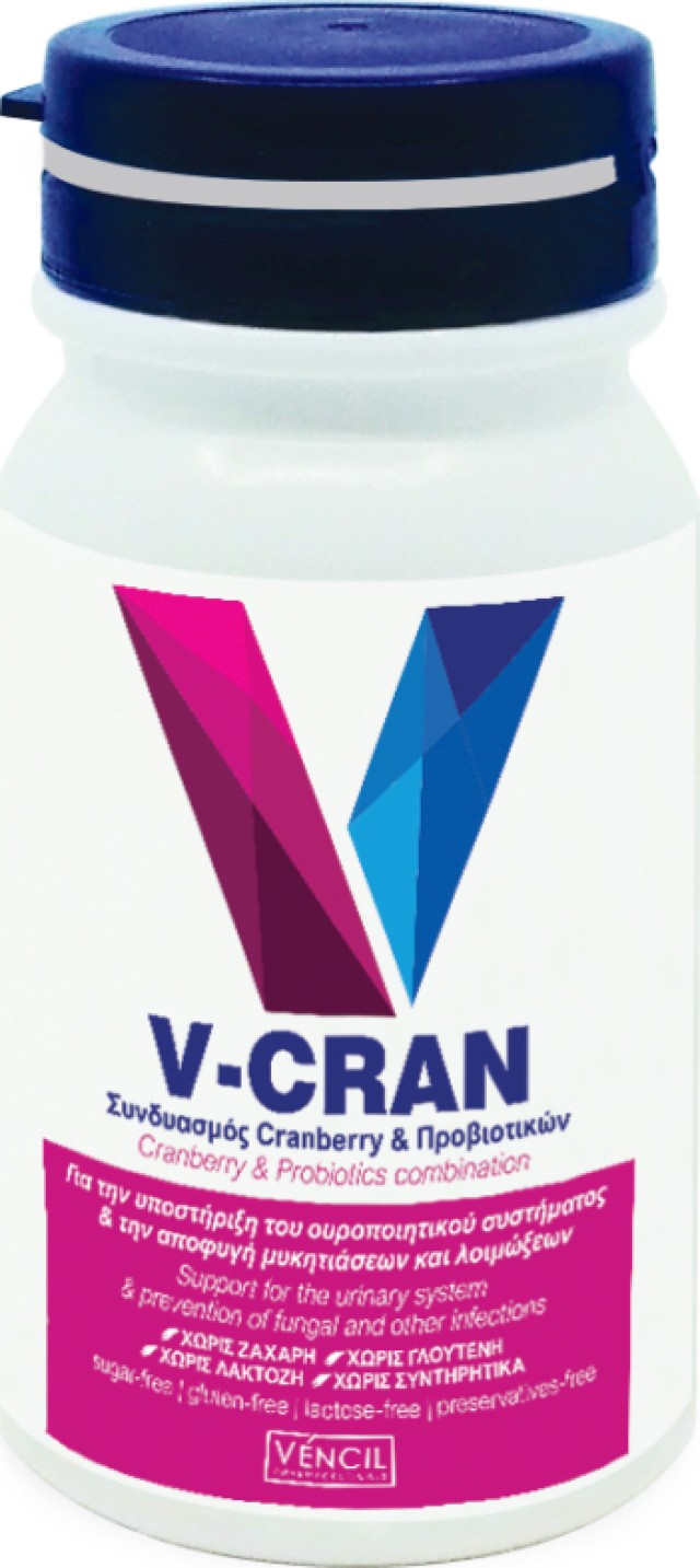 Vencil V-Cran Συνδυασμός Cranberry & Προβιοτικών 60 Ταμπλέτες
