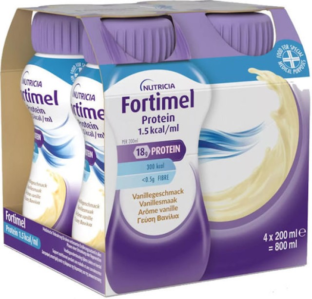Nutricia Fortimel 18g Protein 1.5 kcal /ml Υπερπρωτεϊνικό Ρόφημα Με Γεύση Βανίλια 4X200ml