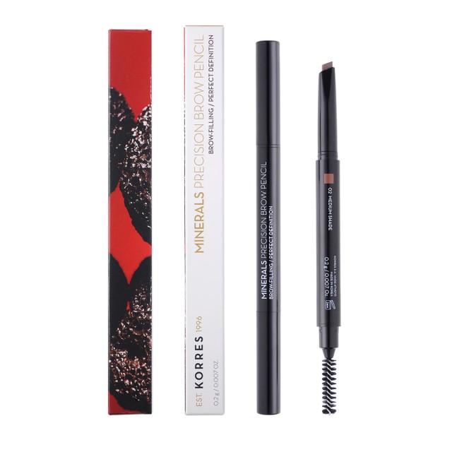 Korres Minerals Precision Brow Pencil 02 Medium Shade, Μολύβι Φρυδιών 2 Όψεων 0.2gr