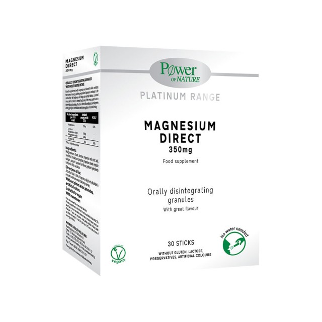 Power of Nature Platinum Magnesium Direct 350mg, Μαγνήσιο, Κοκκία Διασπειρόμενα στο Στόμα 30 Φακελάκια