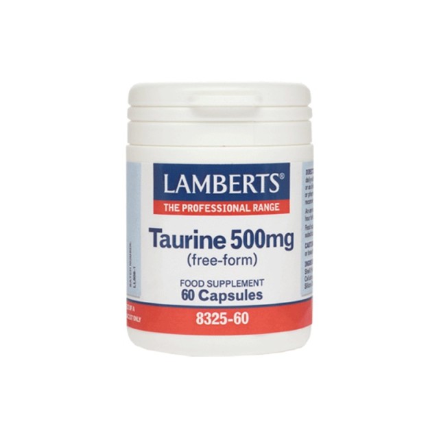 Lamberts Taurine 500mg, Ταυρίνη Ελεύθερης Μορφής 60 Caps Με Σημαντικό Ρόλο στη Φυσιολογική Λειτουργία του Εγκεφάλου, της Καρδιάς, της Χοληδόχου Κύστης, των Ματιών και του Αγγειακού Συστήματος
