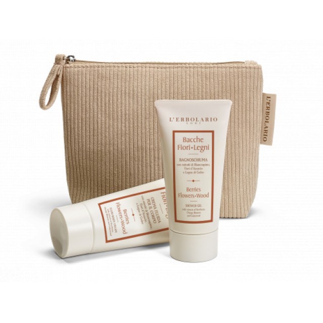  L Erbolario Berries Flowers- Wood Hawthorn Beauty-Pochette, Shower Gel 75ml & Fluid Body Cream 75ml