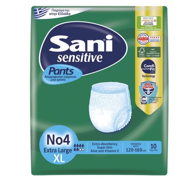 Sani Sensitive Pants No4 Extra Large Ελαστικά Εσώρουχα Ακράτειας 10 Τεμάχια