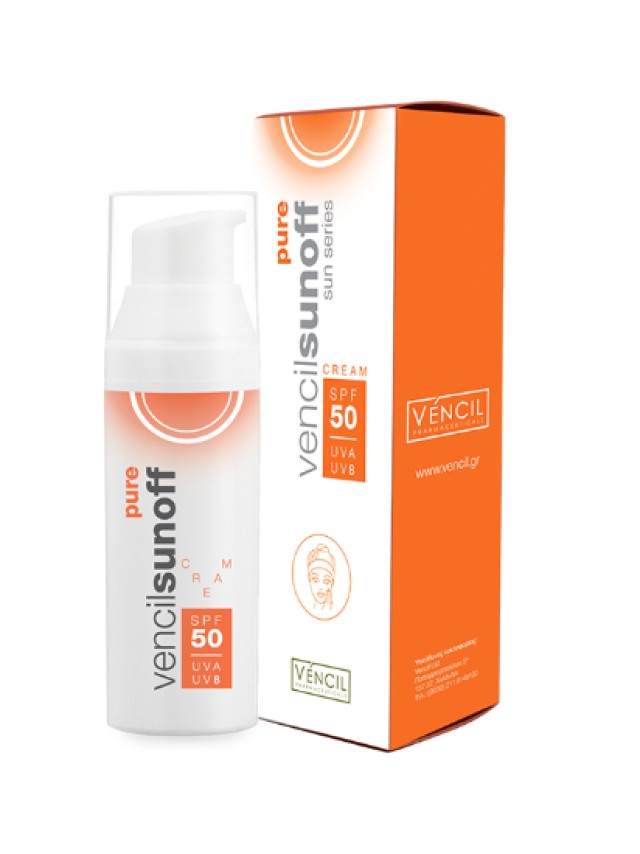 Vencil Sunoff Pure Cream SPF50 Αντηλιακή Κρέμα Προσώπου με Υψηλό Δείκτη Προστασίας 50ml