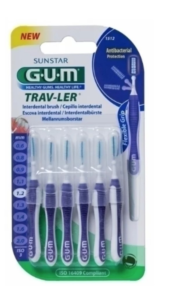 Gum 1512 Trav-ler Μεσοδόντια Βουρτσάκια 1.2mm Μωβ 6 Τεμα΄χια