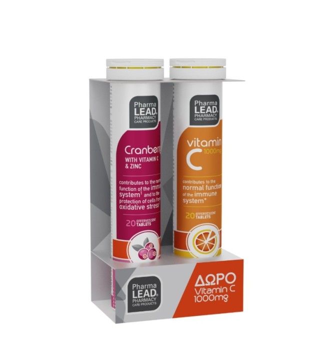 Pharmalead Promo Cranberry & Vitamin C 1000mg Για την Ενίσχυση του Ουροποιητικού & του Ανοσοποιητικού Συστήματος (1+1 ΔΩΡΟ) 20 & 20 Αναβράζουσες Ταμπλέτες