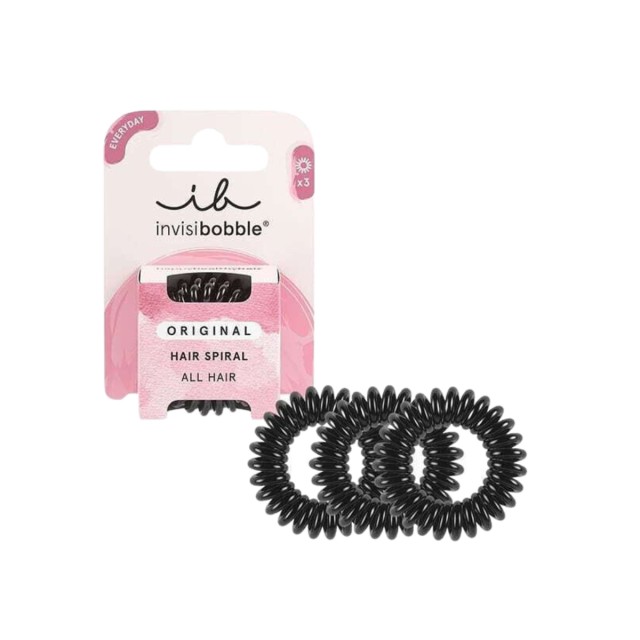 Invisibobble Everyday Original Hair Spiral True Black, Μαύρα Λαστιχάκια Μαλλιών 3 Τεμάχια