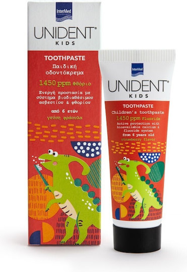 Intermed Unident Kids Παιδική Oδοντόκρεμα 1450ppm Φθόριο με Γεύση Φράουλα 6y+ 50ml