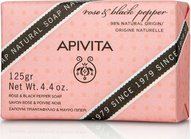 Apivita Natural Soap Σαπούνι με Τριαντάφυλλο & Μαύρο Πιπέρι για Τοπικό πάχος & κυτταρίτιδα 125gr