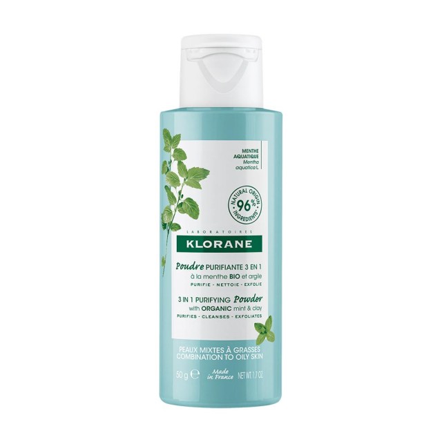 Klorane Aquatic Mint Καθαριστική Πούδρα για Μικτό-Λιπαρό Δέρμα με Υδάτινη Μέντα BIO & Άργιλο 50g