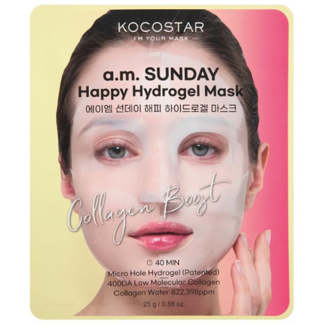 Kocostar a.m. Sunday Happy Hydrogel Mask Micro-hole Μάσκα Προσώπου Υδρογέλης με Θαλάσσιο Κολλαγόνο 25g