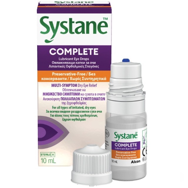 Alcon Systane Complete Λιπαντικές Οφθαλμικές Σταγόνες Χωρίς Συντηρητικά 10ml