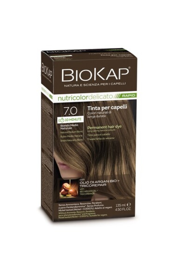 Biokap Nutricolor Delicato Βαφή Μαλλιών 7.0 Ξανθό Φυσικό Χρυσαφί 140ml