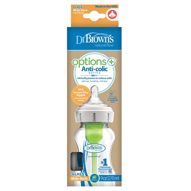 Dr Browns Anti-Colic Options WB91740 Γυάλινο Μπουκάλι με φαρδύ λαιμό κατά των Κολικών 270ml