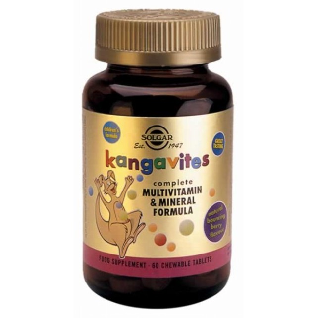 Solgar Kangavites Complete Multivitamin & Mineral Formula Παιδική Πολυβιταμίνη & Μέταλλα, Γεύση Βατόμουρο 60 Chew Tabs