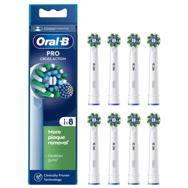Oral-B Pro Cross Action White , Ανταλλακτικές Κεφαλές Ηλεκτρικής Οδοντόβουρτσας Λευκό Χρώμα 8τεμ