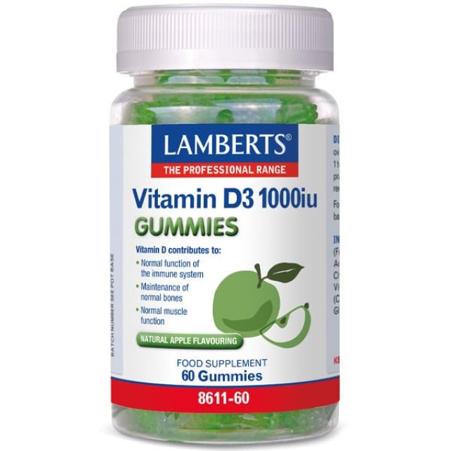 Lamberts Vitamin D3 1000iu Gummies Συμπλήρωμα Διατροφής με Βιταμίνη D3 με Φυσική Γεύση Μήλου 60 ζελεδάκια