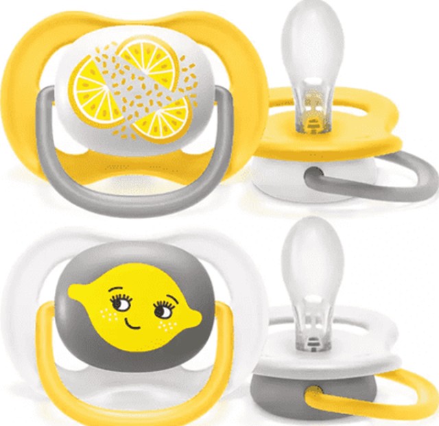 Avent Ultra Air Happy Ορθοδοντικές Πιπίλες Σιλικόνης, Χρώμα Κίτρινο & Γκρι 6-18m 2 Τεμάχια SCF080/18