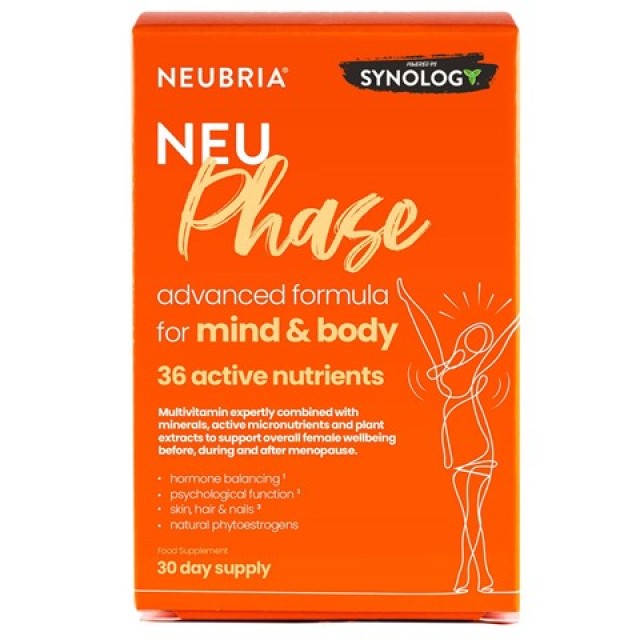 Neubria Neu Phase Προηγμένη Φόρμουλα για Σώμα & Μυαλό, Πριν, Κατά τη Διάρκεια & Μετά την Εμμηνόπαυση 30 Ταμπλέτες
