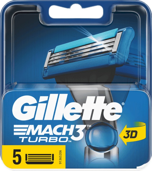 Gillette Mach3 Turbo Ανταλλακτικές Κεφαλές, 5 Τεμάχια