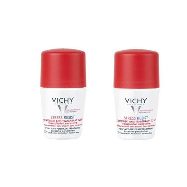 Vichy Deo Stress Resist 72h Αποσμητικό Roll On για Πολύ Έντονη Εφίδρωση 2x50ml  (-50% στο 2ο Τεμάχιο)