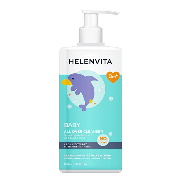 Helenvita Baby All Over Cleanser, Βρεφικό Καθαριστικό Υγρό για Σώμα & Μαλλιά, Άρωμα Talc, 1Lt