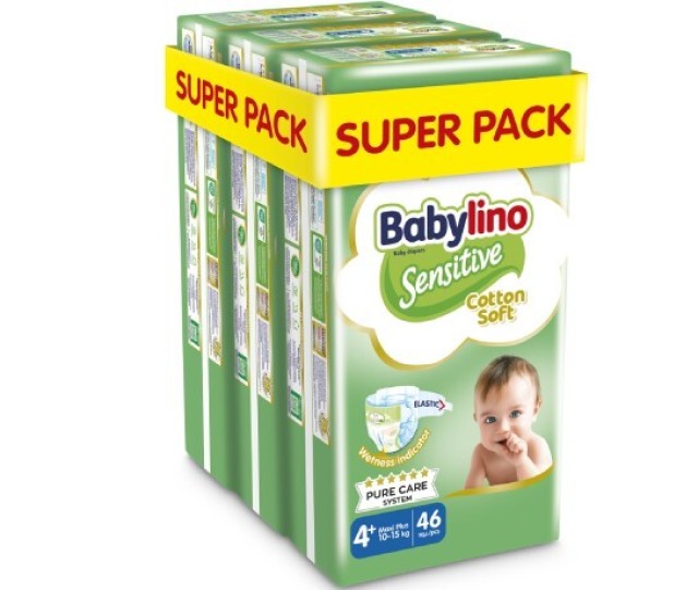 Babylino Sensitive Cotton Soft No4+ 10-15 Kg SUPER PACK 138 τμχ (3X46)
