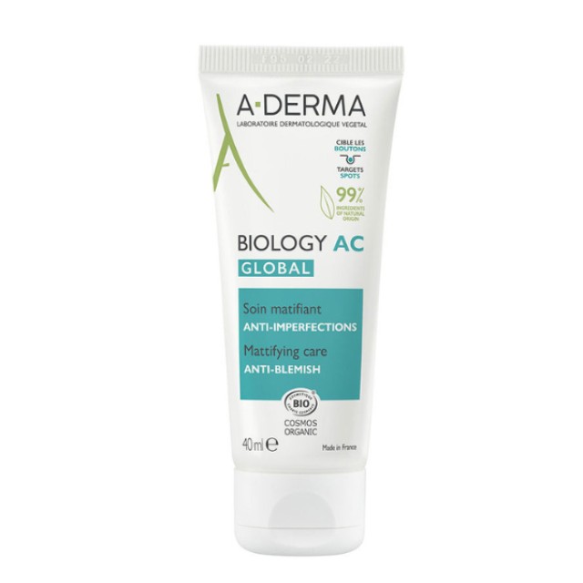 A-Derma Biology AC Global Anti-Blemish, Ενυδατική Κρέμα κατά των Ατελειών 40ml