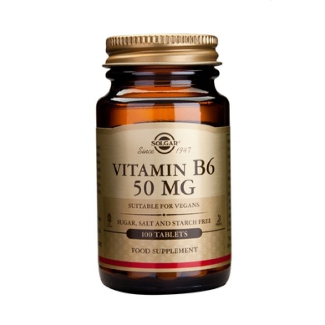Solgar Vitamin B-6 50mg 100Veg.Caps. Προάγει την ομαλή λειτουργία των ψυχολογικών λειτουργιών