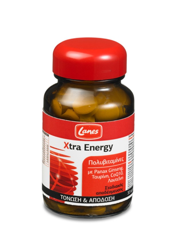 Lanes Xtra Energy Πολυβιταμίνες με Ginseng & CoQ10 30Tabs. Προσφέρουν Ενέργεια, Τόνωση και Πνευματική Διαύγεια 