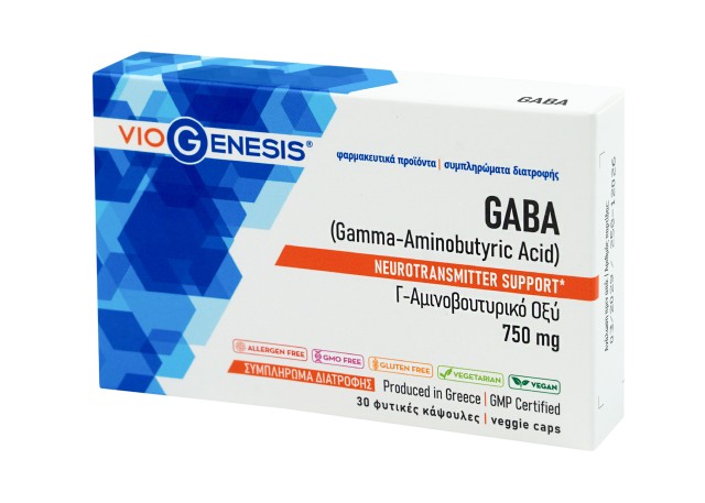 Viogenesis GABA Αμινοξύ Γ-αμινοβουτυρικό Οξύ 750mg 30 Κάψουλες 