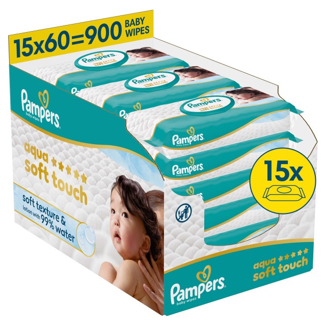 Pampers Wipes Aqua Soft Touch Μωρομάντηλα 15x60 τεμάχια