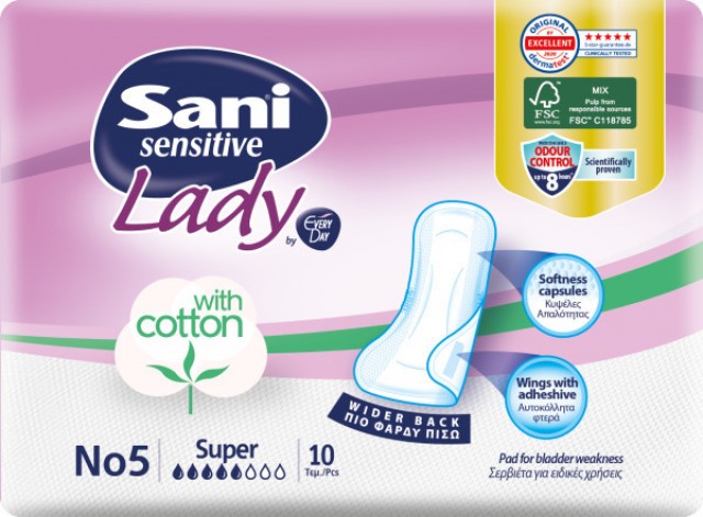 Sani Lady Sensitive Discreet Super Επιθέματα Ελαφριάς Ακράτειας, 10 Τεμάχια