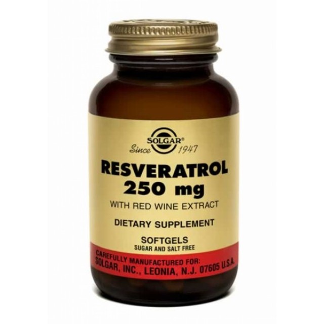Solgar Resveratrol 250mg 30Softgels, Παρέχει προστασία στο καρδιαγγειακό σύστημα