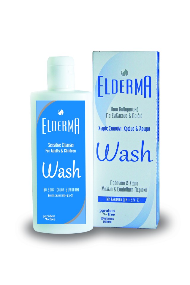 Elderma Wash, Ήπιο Καθαριστικό Πρόσωπο & Σώμα, Μαλλιά & Ευαίσθητη Περιοχή 200ml