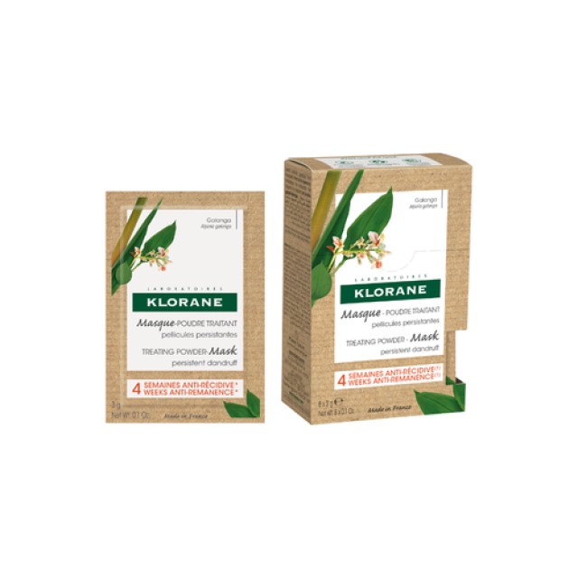 Klorane Galanga Treating Powder Mask, Μάσκα-Πούδρα Αγωγής για Λιπαρή & Ξηρή Πιτυρίδα με Γκάλανγκα 8x3g