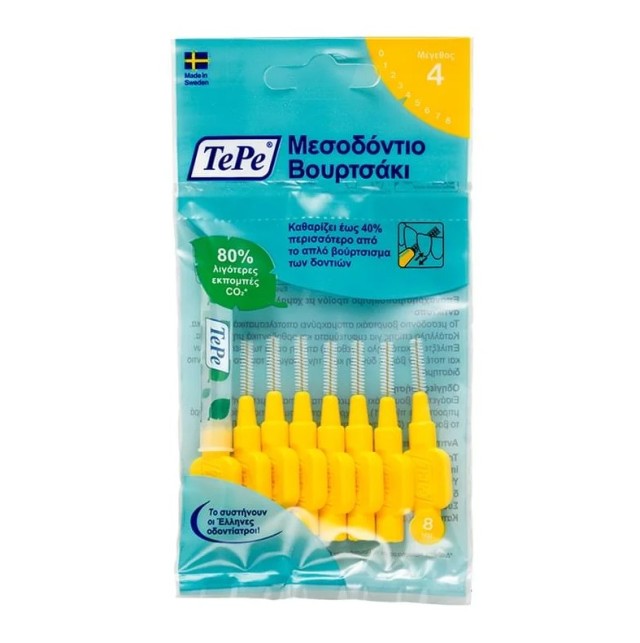 Tepe Μεσοδόντια Βουρτσάκια 8τμχ 0,70mm Size 4, Κίτρινο