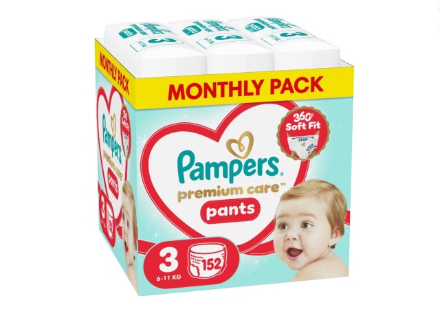 Pampers Premium Care Pants No 3 6-11kg Πάνες Βρακάκι 152τεμ (Monthly Pack)