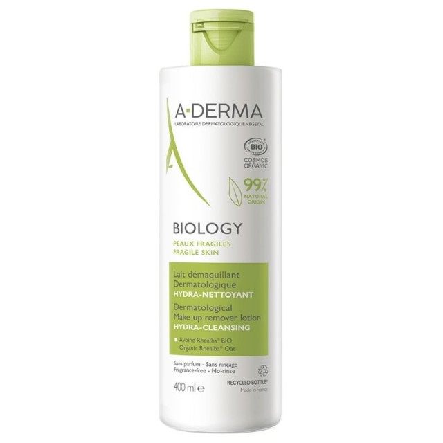 A-Derma Biology Lait Demaquillant, Ενυδατικό Καθαριστικό Γαλάκτωμα Ντεμακιγιάζ 400ml