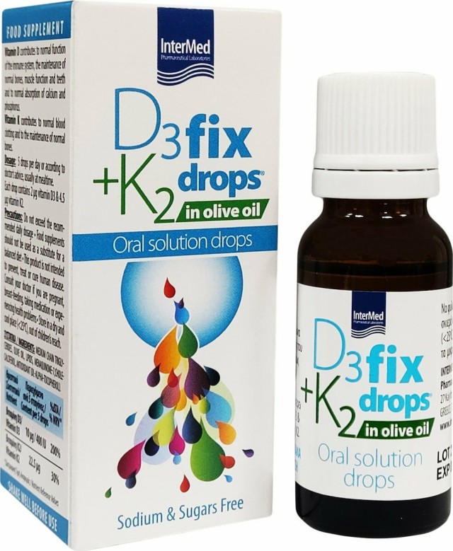 Intermed D3 Fix Drops + K2 in Olive Oil, Πόσιμο Διάλυμα σε Σταγόνες 12ml