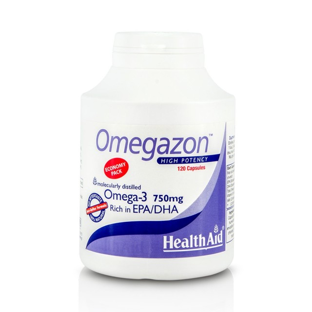 Health Aid Omegazon 750mg, Μοριακής Απόσταξης Ιχθυέλαιο Πλούσιο σε Ωμέγα 3 Λιπαρά Οξέα, 120 Κάψουλες