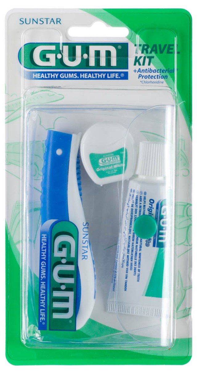 Gum 156 Travel Kit, Πρακτικό Τσαντάκι Ταξιδίου με μια Οδοντόκρεμα, μία οδοντόπαστα και ένα Οδοντικό Νήμα σε Μικρό Μέγεθος