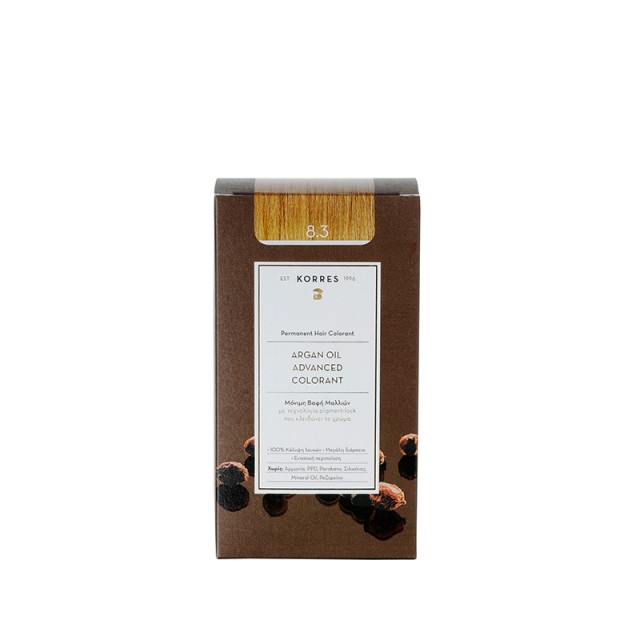 Korres Argan Oil Advanced Colorant N8.3 Golden/Honey Light Blonde, Βαφή Μαλλιών Χρώμα Ξανθό Ανοιχτό Μελί