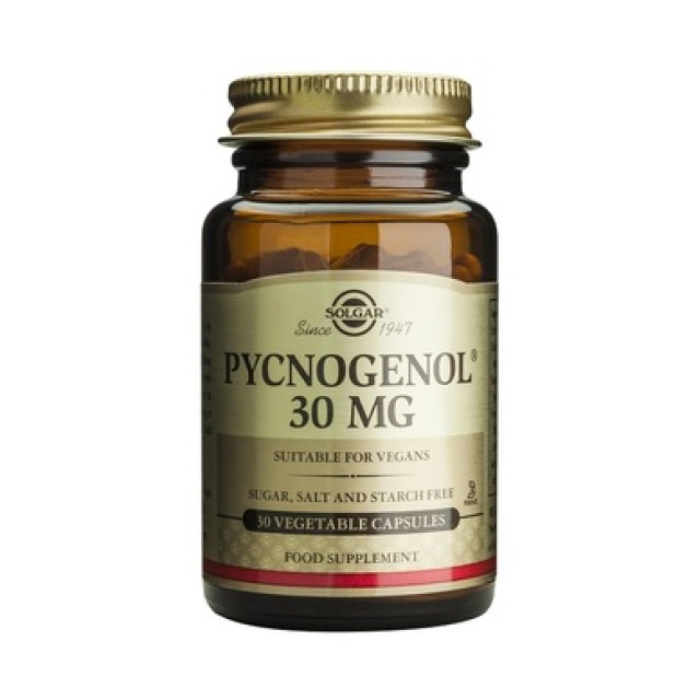 Solgar Pycnogenol 30mg, 30Veg.Caps. Συμβάλλει στην προστασία της καρδιαγγειακής υγείας