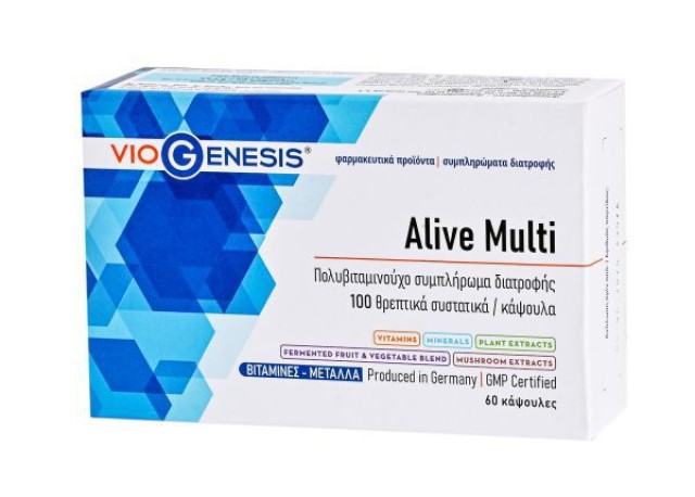 Viogenesis Alive Multi Πολυβιταμινούχο Συμπλήρωμα Διατροφής με 100 Θρεπτικά Συστατικά ανά Κάψουλα 60 Κάψουλες